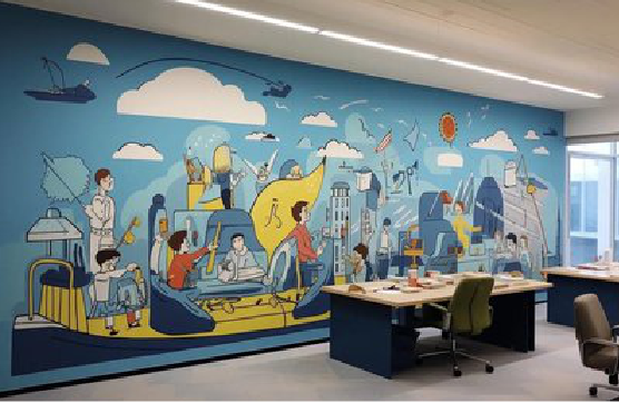 个旧办公室墙绘的特点。